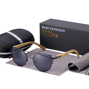 BARCUR Occhiali da sole Cat Eye in bambù Occhiali da sole polarizzati con montatura in metallo Occhiali da sole da donna con scatola gratuita 