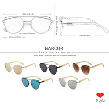 Carica l&#39;immagine nel visualizzatore di Gallery, BARCUR Occhiali da sole Cat Eye in bambù Occhiali da sole polarizzati con montatura in metallo Occhiali da sole da donna con scatola gratuita 