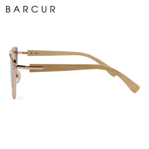 BARCUR Occhiali da sole Cat Eye in bambù Occhiali da sole polarizzati con montatura in metallo Occhiali da sole da donna con scatola gratuita 