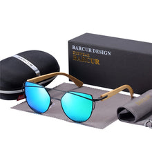 Carica l&#39;immagine nel visualizzatore di Gallery, BARCUR Occhiali da sole Cat Eye in bambù Occhiali da sole polarizzati con montatura in metallo Occhiali da sole da donna con scatola gratuita 