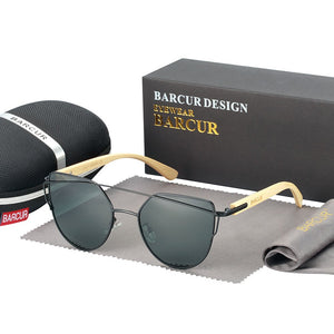 BARCUR Occhiali da sole Cat Eye in bambù Occhiali da sole polarizzati con montatura in metallo Occhiali da sole da donna con scatola gratuita 