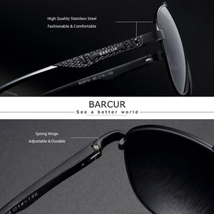 BARCUR Brand Design Stainless Steel Frame Sunglasses Polarized Men Sun Glasses Women Pilot Eyewear Driving Mirror Shades UV400