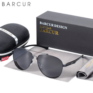 BARCUR Brand Design Stainless Steel Frame Sunglasses Polarized Men Sun Glasses Women Pilot Eyewear Driving Mirror Shades UV400