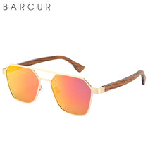 Carica l&#39;immagine nel visualizzatore di Gallery, BARCUR Brand Design Zebra Wood Temple Polarized Women Sunglasses Hexagon Metal Frame Men Glasses UV400 protection