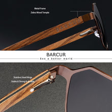 Carica l&#39;immagine nel visualizzatore di Gallery, BARCUR Brand Design Zebra Wood Temple Polarized Women Sunglasses Hexagon Metal Frame Men Glasses UV400 protection