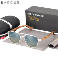 Carica l&#39;immagine nel visualizzatore di Gallery, BARCUR Brand Design Zebra Wood Temple Polarized Women Sunglasses Hexagon Metal Frame Men Glasses UV400 protection