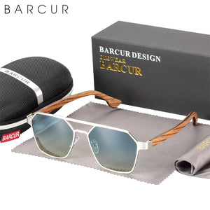 BARCUR Brand Design Zebra Wood Temple Polarized Women Sunglasses Hexagon Metal Frame Men Glasses UV400 protection