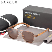 Carica l&#39;immagine nel visualizzatore di Gallery, BARCUR Brand Design Zebra Wood Temple Polarized Women Sunglasses Hexagon Metal Frame Men Glasses UV400 protection