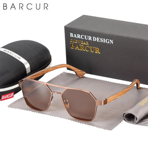 BARCUR Brand Design Zebra Wood Temple Polarized Women Sunglasses Hexagon Metal Frame Men Glasses UV400 protection