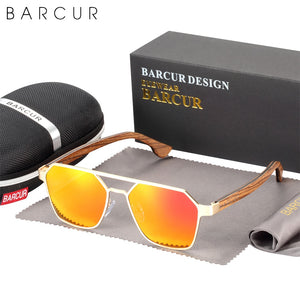 BARCUR Brand Design Zebra Wood Temple Polarized Women Sunglasses Hexagon Metal Frame Men Glasses UV400 protection