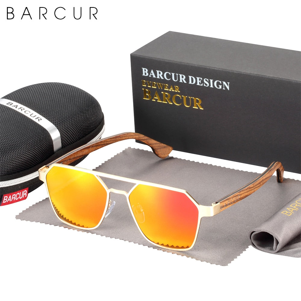 BARCUR Brand Design Zebra Wood Temple Polarized Women Sunglasses Hexagon Metal Frame Men Glasses UV400 protection