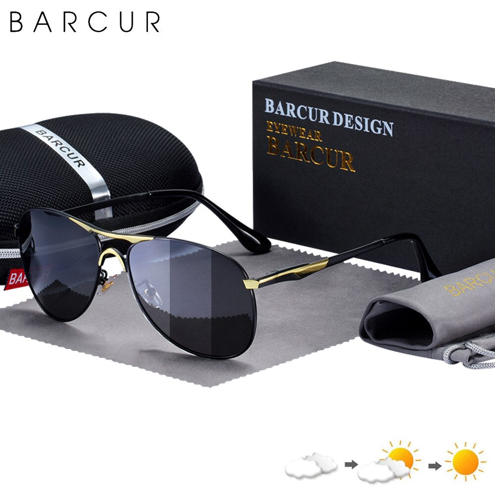 BARCUR Photochromic Sunglasses  Men Brand Designer Polarized Sun Glasses Driving Mens Sun Glasses UV400