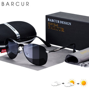 BARCUR Photochromic Sunglasses  Men Brand Designer Polarized Sun Glasses Driving Mens Sun Glasses UV400