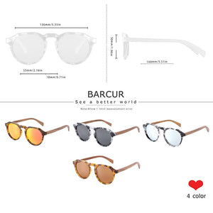 BARCUR Occhiali da sole da donna con design di marca retrò polarizzati in legno di noce Occhiali da sole rotondi con montatura in plastica Occhiali da uomo UV400 Custodia in legno gratuita