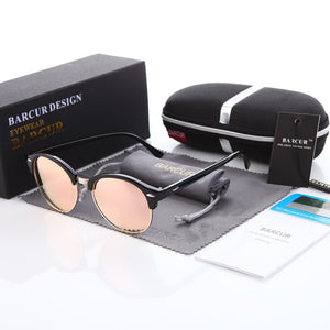 BARCUR Retro Round Sunglasses Men  Brand Eyewear Leopard Sun Glasses For Women UV400