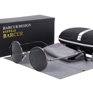 BARCUR Retro Round Sunglasses Men Mirror Women Round Sunglasses Polarized Glasses with Box Free