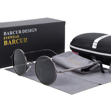 Carica l&#39;immagine nel visualizzatore di Gallery, BARCUR Retro Round Sunglasses Men Mirror Women Round Sunglasses Polarized Glasses with Box Free