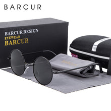 Carica l&#39;immagine nel visualizzatore di Gallery, BARCUR Retro Round Sunglasses Men Mirror Women Round Sunglasses Polarized Glasses with Box Free