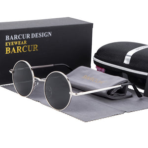 BARCUR Retro Round Sunglasses Men Mirror Women Round Sunglasses Polarized Glasses with Box Free