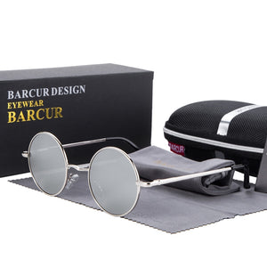 BARCUR Retro Round Sunglasses Men Mirror Women Round Sunglasses Polarized Glasses with Box Free