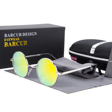 Carica l&#39;immagine nel visualizzatore di Gallery, BARCUR Retro Round Sunglasses Men Mirror Women Round Sunglasses Polarized Glasses with Box Free