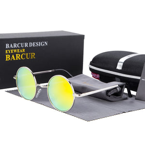 BARCUR Retro Round Sunglasses Men Mirror Women Round Sunglasses Polarized Glasses with Box Free