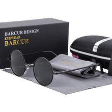 Carica l&#39;immagine nel visualizzatore di Gallery, BARCUR Retro Round Sunglasses Men Mirror Women Round Sunglasses Polarized Glasses with Box Free