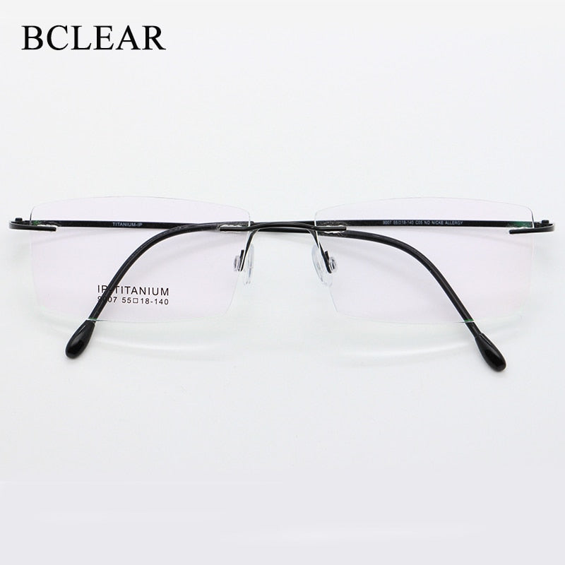 BCLEAR 9007Men Titanium Alloy Rimless Glasses Frame Male Square Ultralight Man Frameless Myopia Optical Frames Eyewear 55-18-140