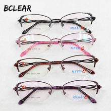 Load image into Gallery viewer, BCLEAR Beautiful women cat eye style metal alloy eyeglasses half frame female eyewear black pink purple red color 1012