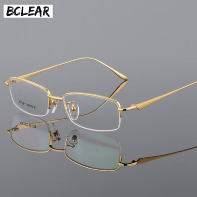 BCLEAR Quality 100% Pure Titanium Half Rim Eyeglasses Prescription Frame Black Gray Gold Silver Men Women Optical Eyewear