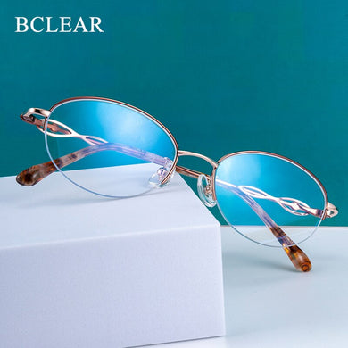 BCLEAR Lady Half Rim Alloy Oval Eyeglasses Frame Presbyopic Myopia Prescription Glasses Frames Optical Eyewear For Women