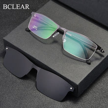 Load image into Gallery viewer, BCLEAR Half Rim Optical Eyeglasses Frame with Magnetic Clip-on Alloy Glasses Optical Prescription Spectacles Eyewear