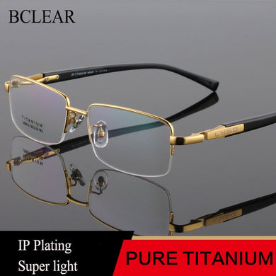 BCLEAR Men High Quality Pure Titanium Eye Glasses Frames Acetate Temple Legs Gold Silver Business  Spectacle Frame Eyewear
