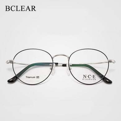 BCLEAR Retro Round Frame Pure Titanium Myopia Eyeglasses Male Desgin Ultra-light Man Women Full Rim Eyewear