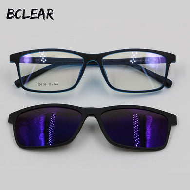 BCLEAR TR90 Eyeglass Frame Mirror Polarized Anti-Reflective UV400 Sun Lens Clip on Optical Frame Prescription Sunglasses