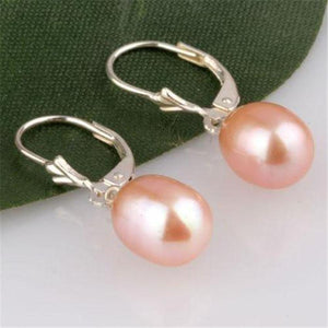 BEAUTIFUL! 8x10MM Pink Akoya Cultured Pearl Earring Silver