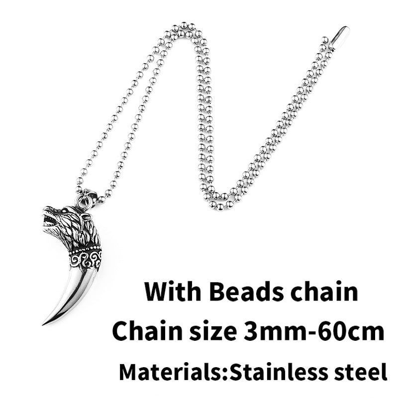 Antique Wolf Fang Tooth Pendant Necklace Vintage Wolf Tooth Dragon Fashion Choker Man Viking Jewelry Animal Gift BP8-380