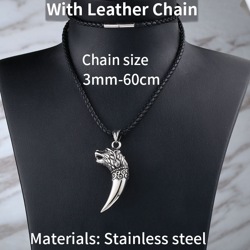 Antique Wolf Fang Tooth Pendant Necklace Vintage Wolf Tooth Dragon Fashion Choker Man Viking Jewelry Animal Gift BP8-380