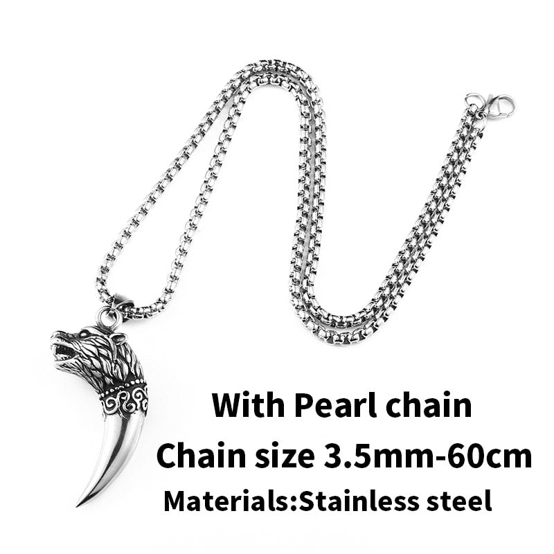 Antique Wolf Fang Tooth Pendant Necklace Vintage Wolf Tooth Dragon Fashion Choker Man Viking Jewelry Animal Gift BP8-380
