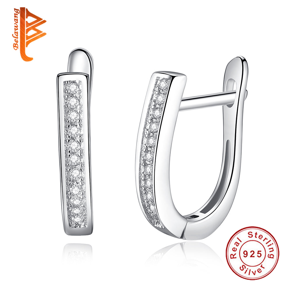 2018 New Fashion Best Friends 925 Sterling Silver Earrings U Shape Stud Earrings for Women White Cubic Zircon Earrings