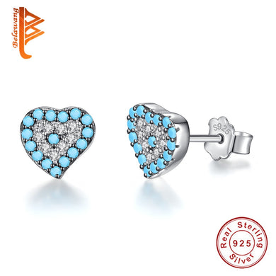 2018 New Fashion Blue Crystal & Love Heart 925 Sterling Silver Stud Earrings for Women Christmas Jewelry Gift
