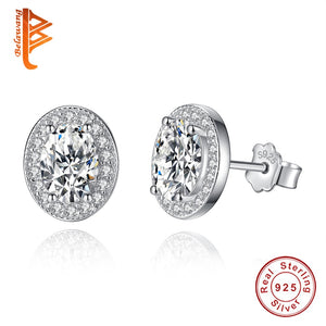 925 Sterling Silver Micro Oval CZ Crystal Stud Earrings for Women Jewelry Fashion Boucle D'oreille Femme Accessories