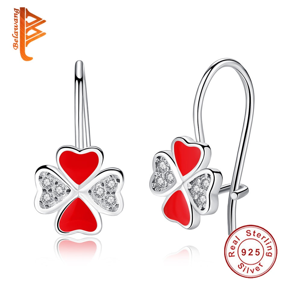 925 Sterling Silver Red Enamel Love Heart Stud Earrings Fashion Brand Women Crystal Earring Costume Accessories