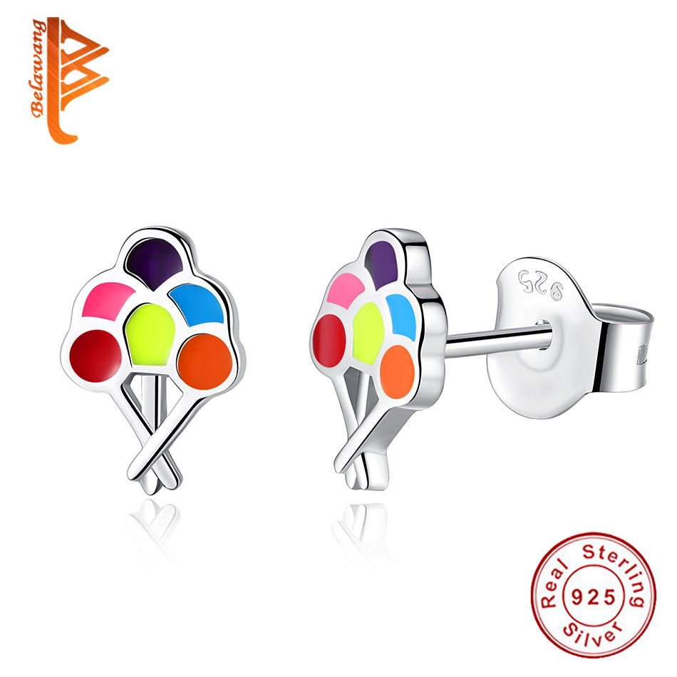 Authentic 100% 925 Sterling Silver Colorful Drawing Board Stud Earrings For Women Children Girls Jewelry Best Gift