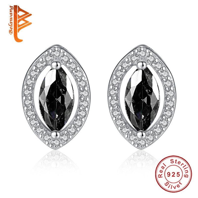 Authentic 100% 925 Sterling Silver Earring with Clear Black Zirconia Stud Earring for Women Pierced Ear Fashion Jewelry