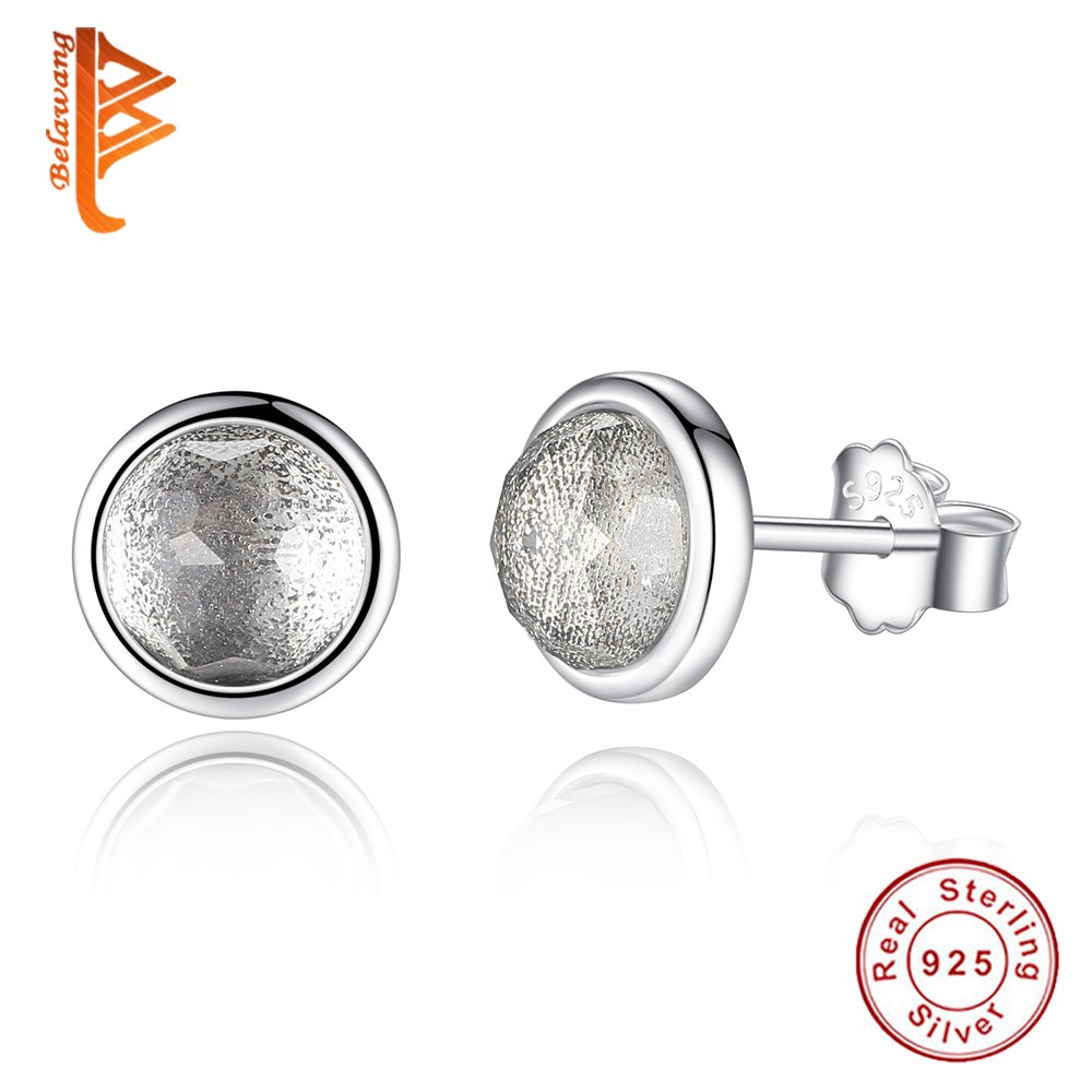 Authentic 925 Sterling Silver April Birthstone Droplets Stud Earrings For Women With Rock Crystal S925 Jewelry