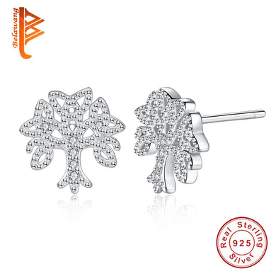 Autumn Style Jewelry 925 Silver Stud Earrings Women AAA Cubic Zirconia Tree of Life Stud Earring Family Jewelry