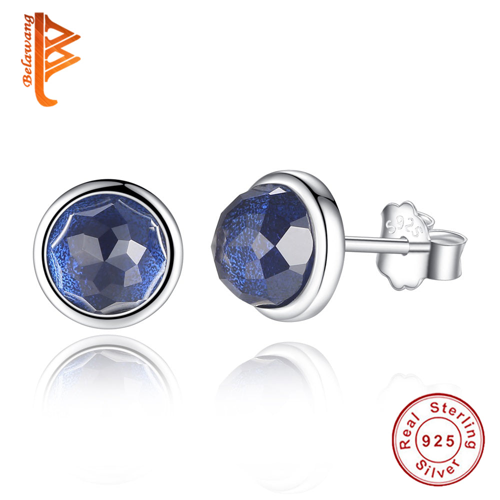 Genuine Real 925 Sterling Silver September Birthstone Droplets Blue Crystal Stud Earrings For Women Fashion Jewelry