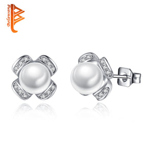 Natural Pearl Wedding Earrings Silver Jewelry Cubic Zirconia Crystal Stud Earings Women Boucles D'oreilles