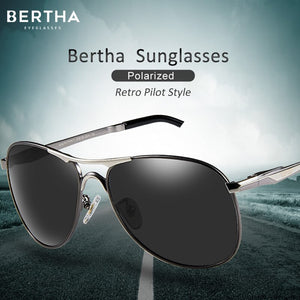 BERTHA Men's Sunglasses Polarized Retro Vintage Pilot Classic Double Bridge Anti-UV Male Driving Fishing Eyewear Glasses SP8722